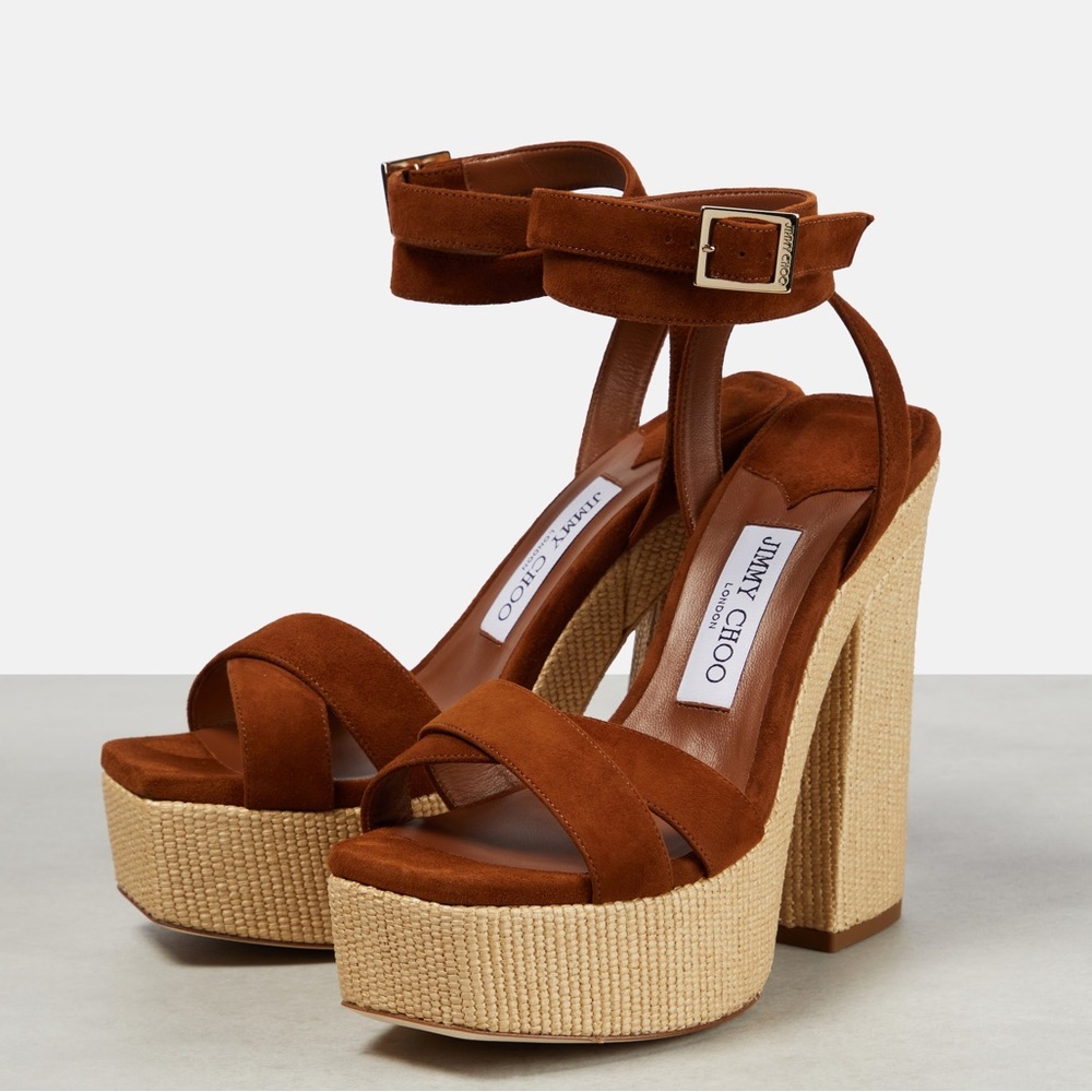 New JIMMY CHOO Gaia 140 suede platform sandals 38 $995 - Picture 6 of 13